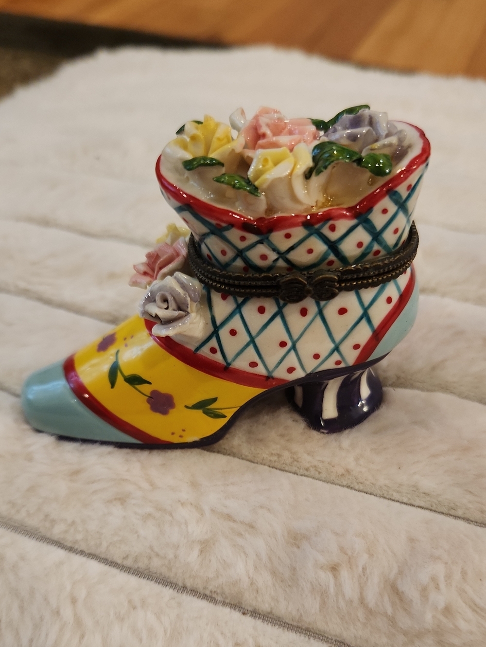 Decorative Floral Ceramic Boot Trinket Dish - Multicolor